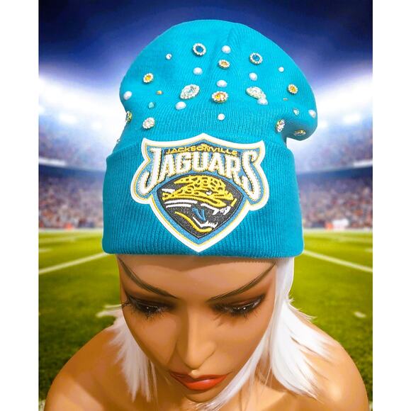 Jacksonville Jaguars Beanie Teal & Gold design with rhinestones, Logo - Picture 4 of 5